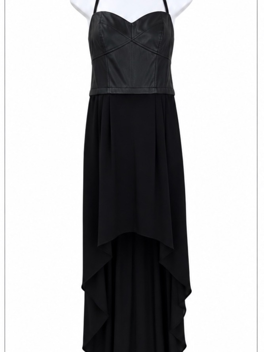 BCBGMAXAZRIA Leandra Faux Leather High Low Maxi Dress NWT L